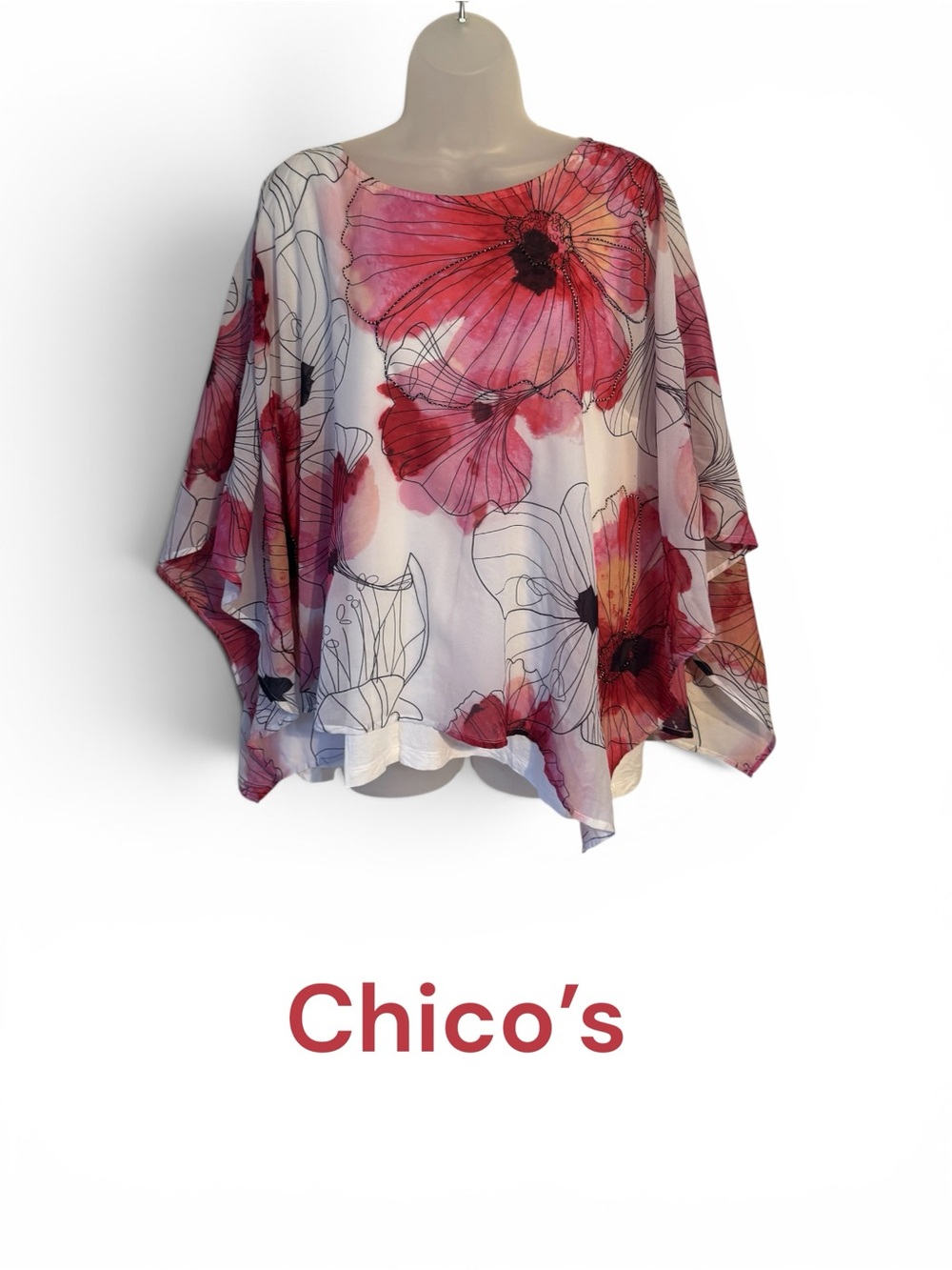 CHICO'S Floral Sheer Flutter Top attached Solid White Tank - Picture 1 of 10